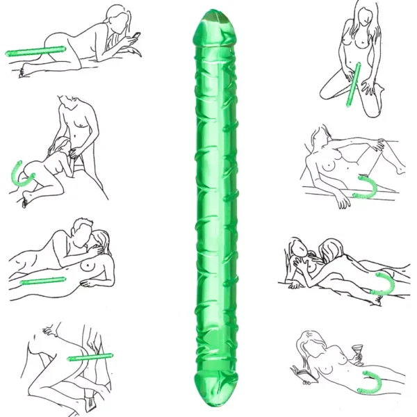 Green Long Double Sided Ended Headed Dildo - Image 4