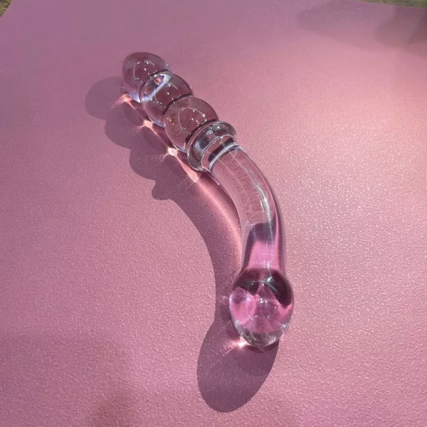 Pretty & Pink Glass Curved Double End Dildo - Image 2