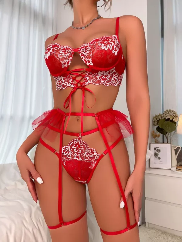 Red Lace Elegance Bra Thong Set