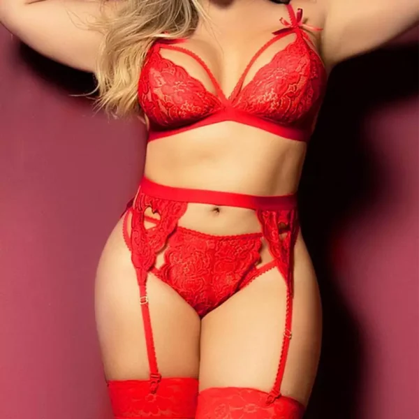 Red Lace Plus Size Lingerie Bra Thong Set